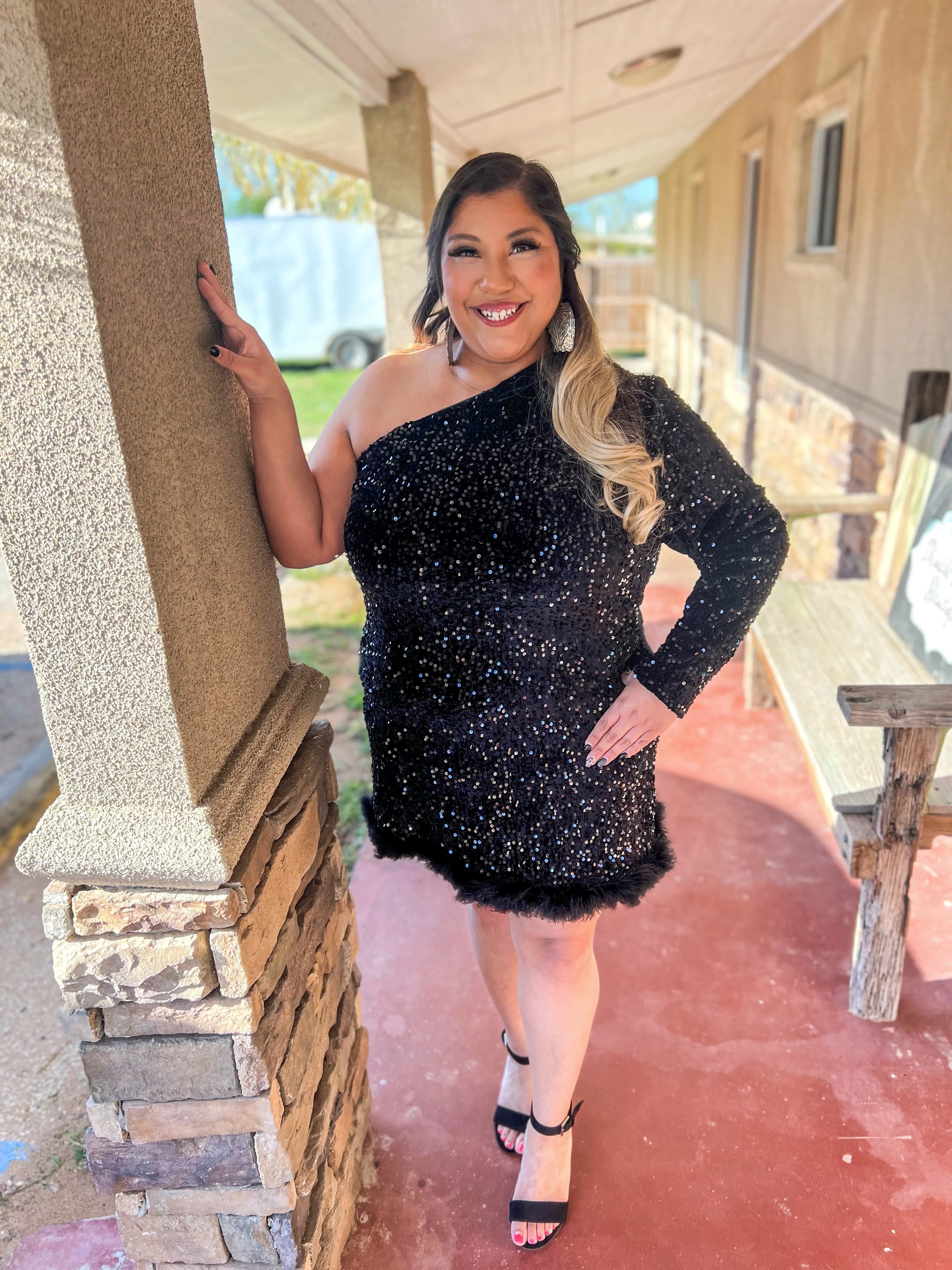 CASINO NIGHT FEATHERED SEQUIN DRESS - Image 3